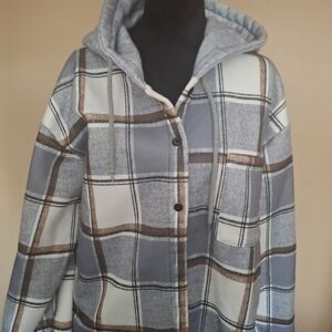 Plaid Hooded Jacket with Button Closure